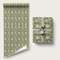 Hibiscus Bloom Island Tribal Waves Wrapping Paper Olive Green Polynesian Pattern LT01 58" × 23" Olive Green - Polynesian Pride