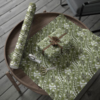 Hibiscus Bloom Island Tribal Waves Wrapping Paper Olive Green Polynesian Pattern LT01 - Polynesian Pride