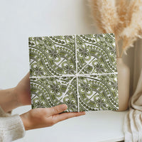 Hibiscus Bloom Island Tribal Waves Wrapping Paper Olive Green Polynesian Pattern LT01 - Polynesian Pride