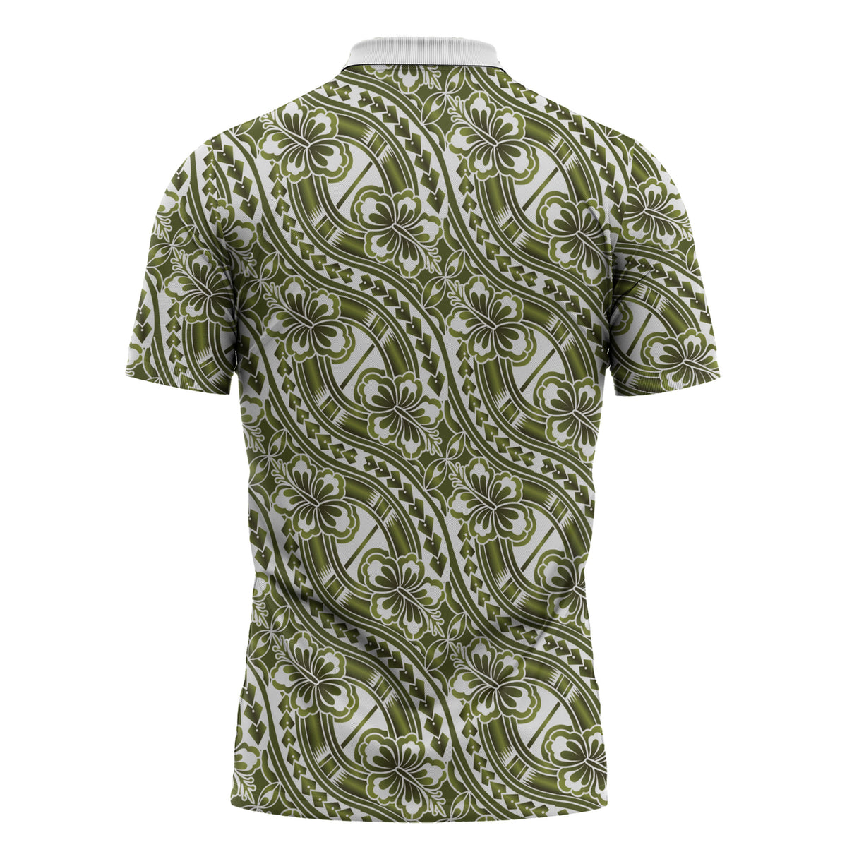 Hibiscus Bloom Island Tribal Waves Zipper Polo Shirt Olive Green Polynesian Pattern LT01 - Polynesian Pride