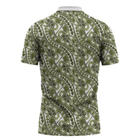 Hibiscus Bloom Island Tribal Waves Zipper Polo Shirt Olive Green Polynesian Pattern LT01 - Polynesian Pride