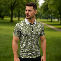 Hibiscus Bloom Island Tribal Waves Zipper Polo Shirt Olive Green Polynesian Pattern LT01 - Polynesian Pride