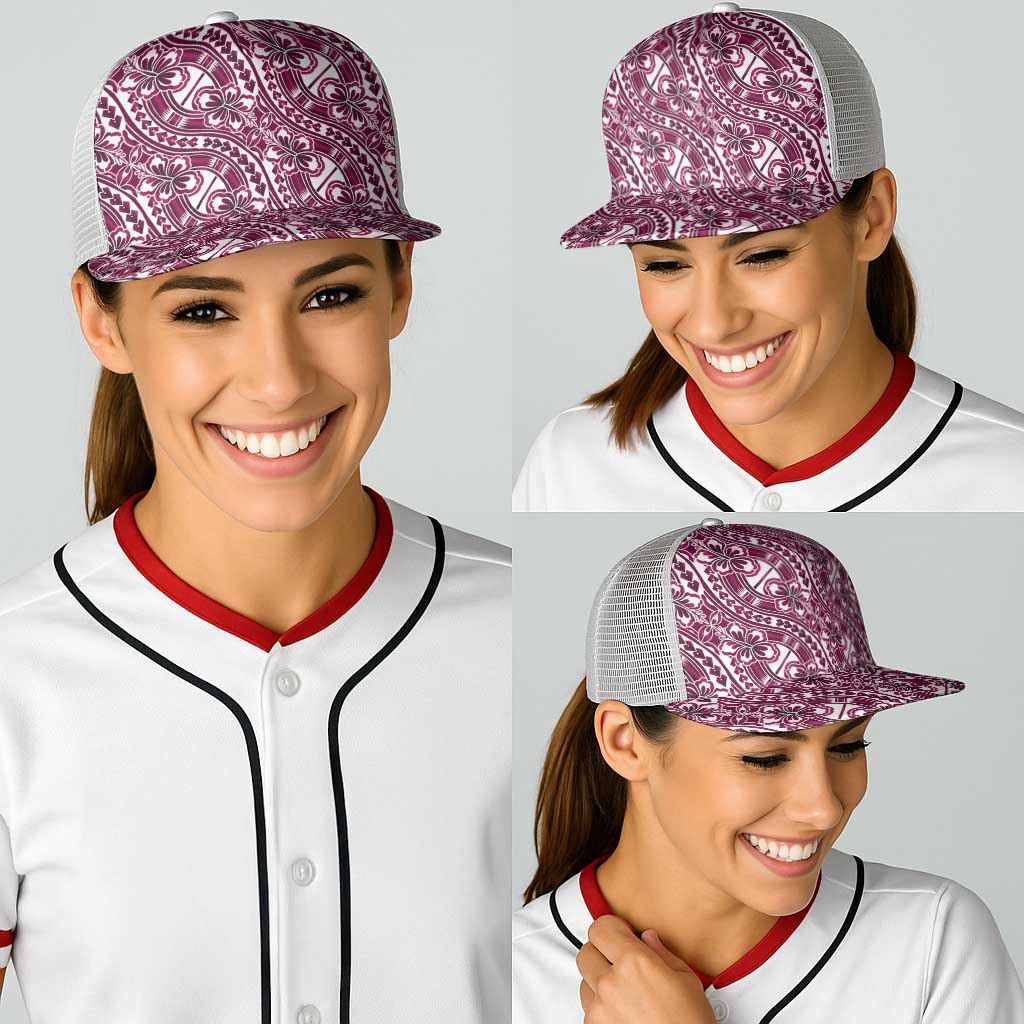 Hibiscus Bloom Island Tribal Waves Baseball Net Cap Pink Polynesian Pattern LT01 - Polynesian Pride