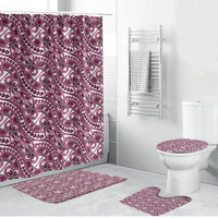 Hibiscus Bloom Island Tribal Waves Bathroom Set Pink Polynesian Pattern