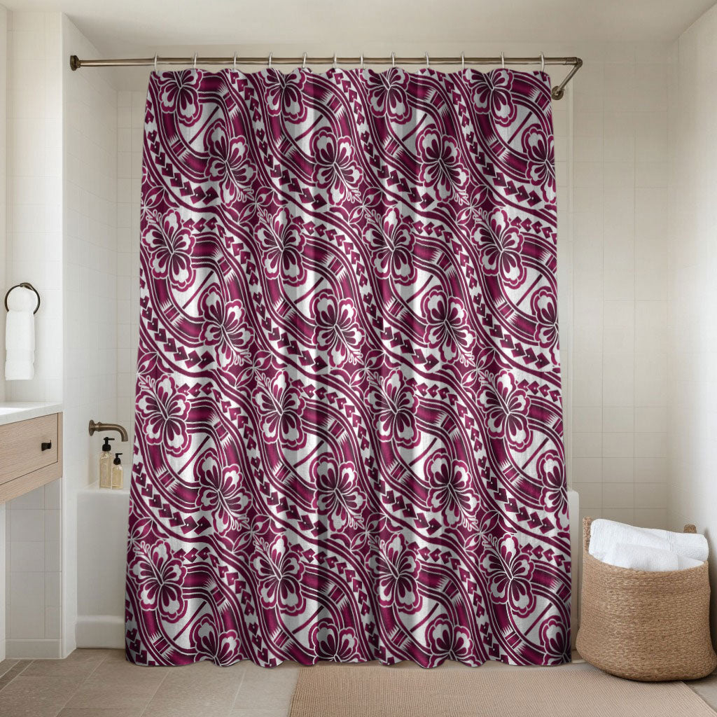 Hibiscus Bloom Island Tribal Waves Bathroom Set Pink Polynesian Pattern