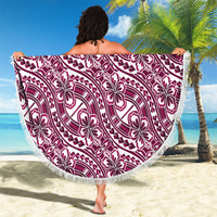 Hibiscus Bloom Island Tribal Waves Beach Blanket Pink Polynesian Pattern