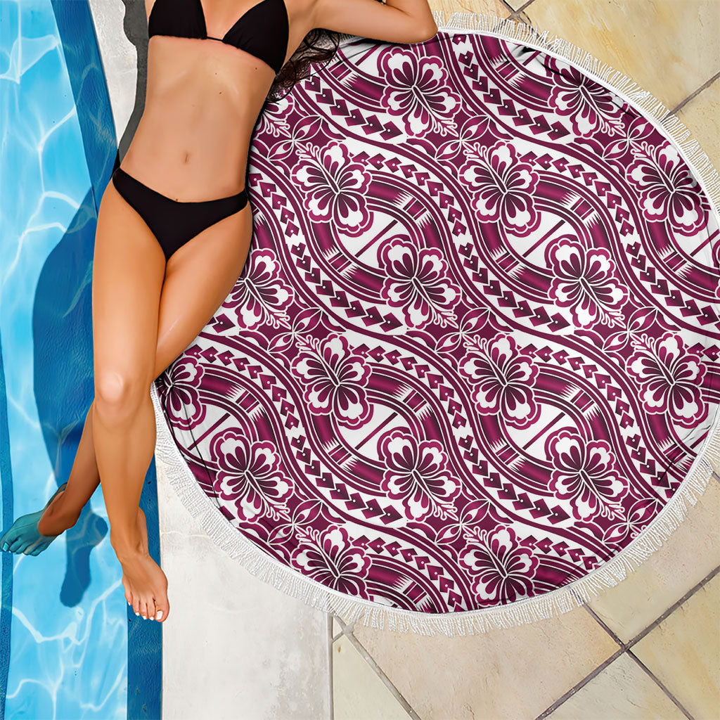 Hibiscus Bloom Island Tribal Waves Beach Blanket Pink Polynesian Pattern