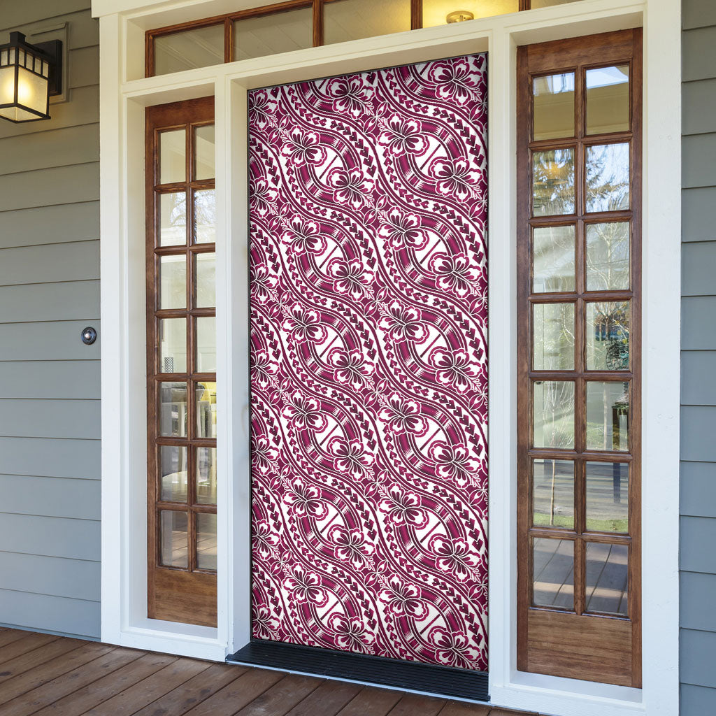 Hibiscus Bloom Island Tribal Waves Door Cover Pink Polynesian Pattern LT01 - Polynesian Pride
