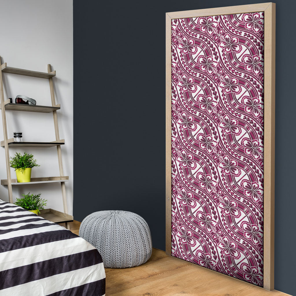 Hibiscus Bloom Island Tribal Waves Door Cover Pink Polynesian Pattern LT01 - Polynesian Pride