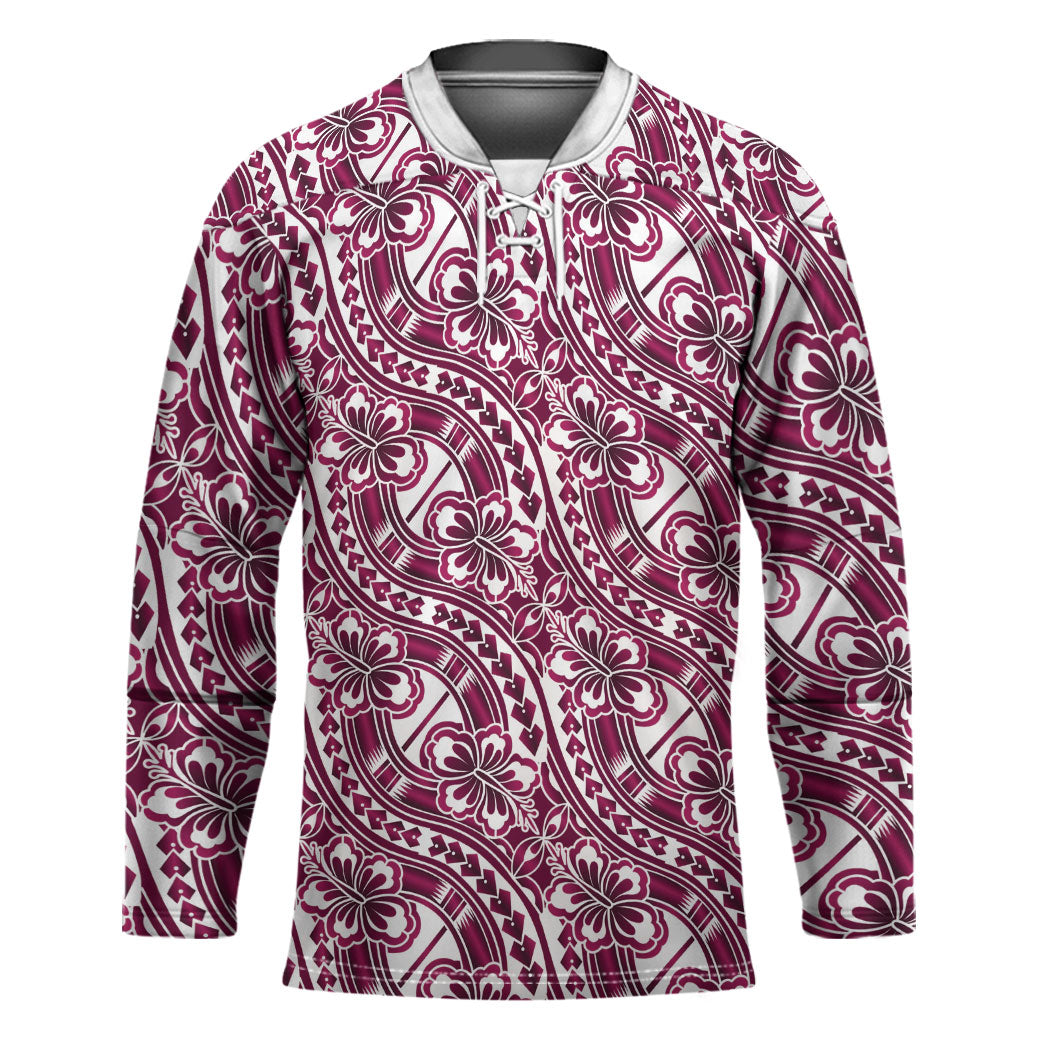 Hibiscus Bloom Island Tribal Waves Hockey Jersey Pink Polynesian Pattern