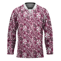 Hibiscus Bloom Island Tribal Waves Hockey Jersey Pink Polynesian Pattern