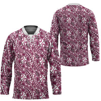 Hibiscus Bloom Island Tribal Waves Hockey Jersey Pink Polynesian Pattern
