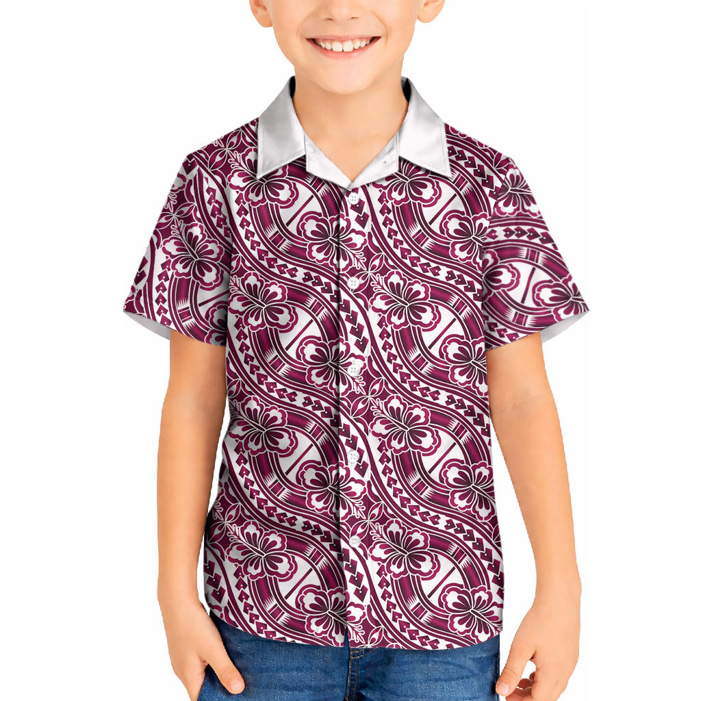 Hibiscus Bloom Island Tribal Waves Kid Hawaiian Shirt Pink Polynesian Pattern LT01 Kid Pink - Polynesian Pride