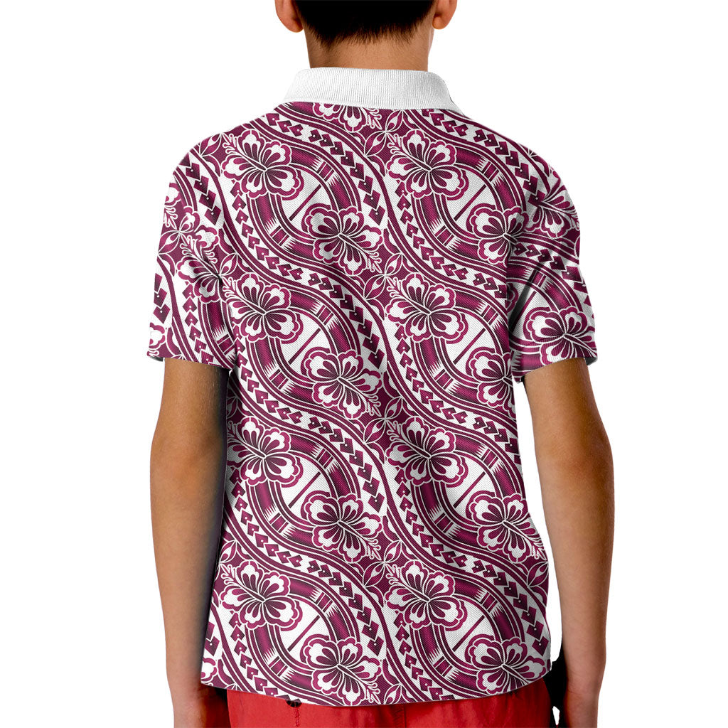 Hibiscus Bloom Island Tribal Waves Kid Polo Shirt Pink Polynesian Pattern LT01 - Polynesian Pride
