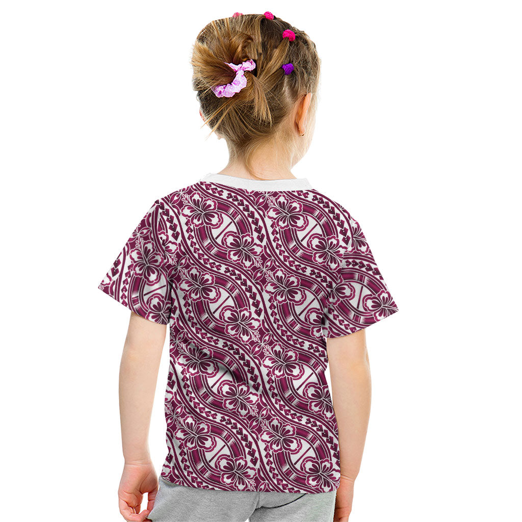 Hibiscus Bloom Island Tribal Waves Kid T Shirt Pink Polynesian Pattern