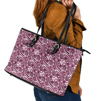 Hibiscus Bloom Island Tribal Waves Leather Tote Bag Pink Polynesian Pattern LT01 - Polynesian Pride