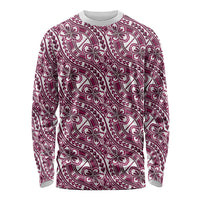 Hibiscus Bloom Island Tribal Waves Long Sleeve Shirt Pink Polynesian Pattern