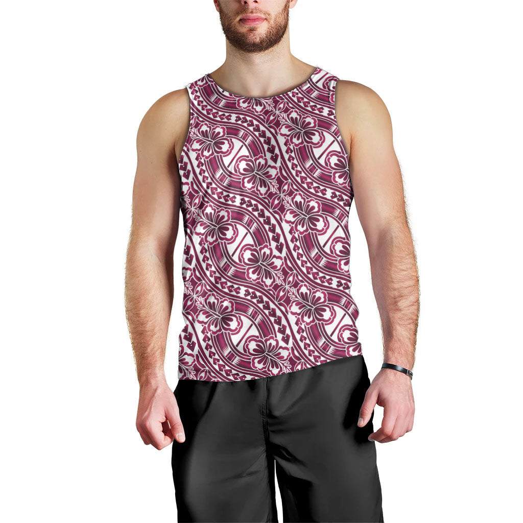 Hibiscus Bloom Island Tribal Waves Men Tank Top Pink Polynesian Pattern LT01 - Polynesian Pride