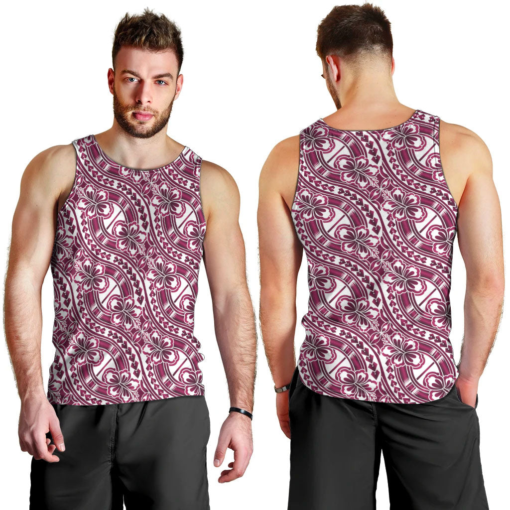 Hibiscus Bloom Island Tribal Waves Men Tank Top Pink Polynesian Pattern LT01 - Polynesian Pride
