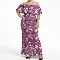 Hibiscus Bloom Island Tribal Waves Off Shoulder Maxi Dress Pink Polynesian Pattern LT01 Women Pink - Polynesian Pride
