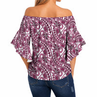Hibiscus Bloom Island Tribal Waves Off Shoulder Wrap Waist Top Pink Polynesian Pattern LT01 - Polynesian Pride
