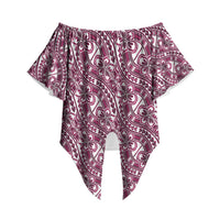 Hibiscus Bloom Island Tribal Waves Off Shoulder Wrap Waist Top Pink Polynesian Pattern LT01 - Polynesian Pride