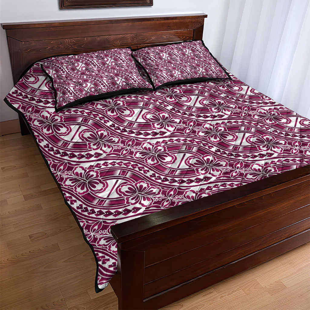 Hibiscus Bloom Island Tribal Waves Quilt Bed Set Pink Polynesian Pattern LT01 - Polynesian Pride