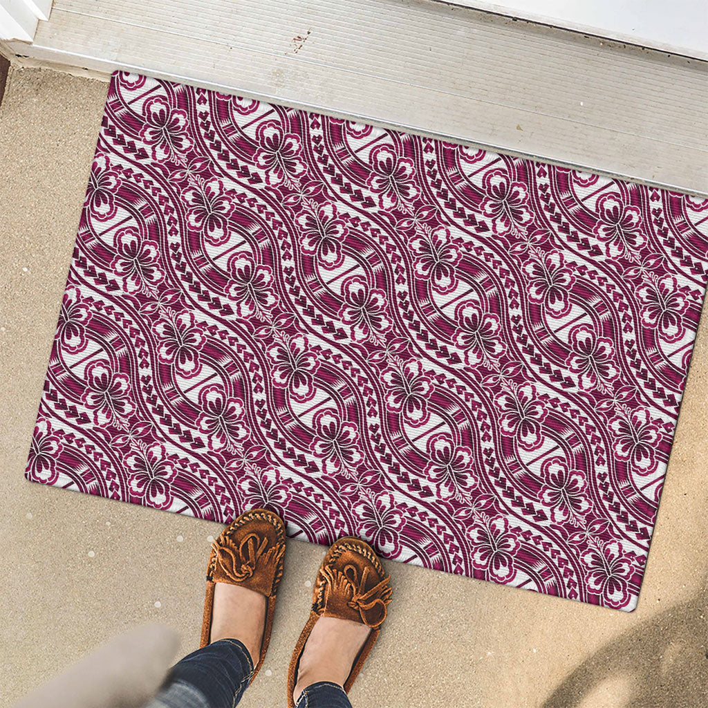 Hibiscus Bloom Island Tribal Waves Rubber Doormat Pink Polynesian Pattern LT01 - Polynesian Pride
