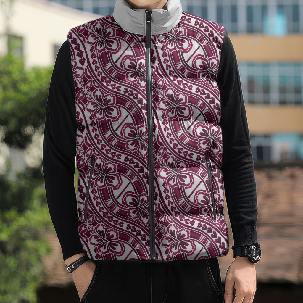 Hibiscus Bloom Island Tribal Waves Sleeveless Puffer Jacket Pink Polynesian Pattern LT01 - Polynesian Pride