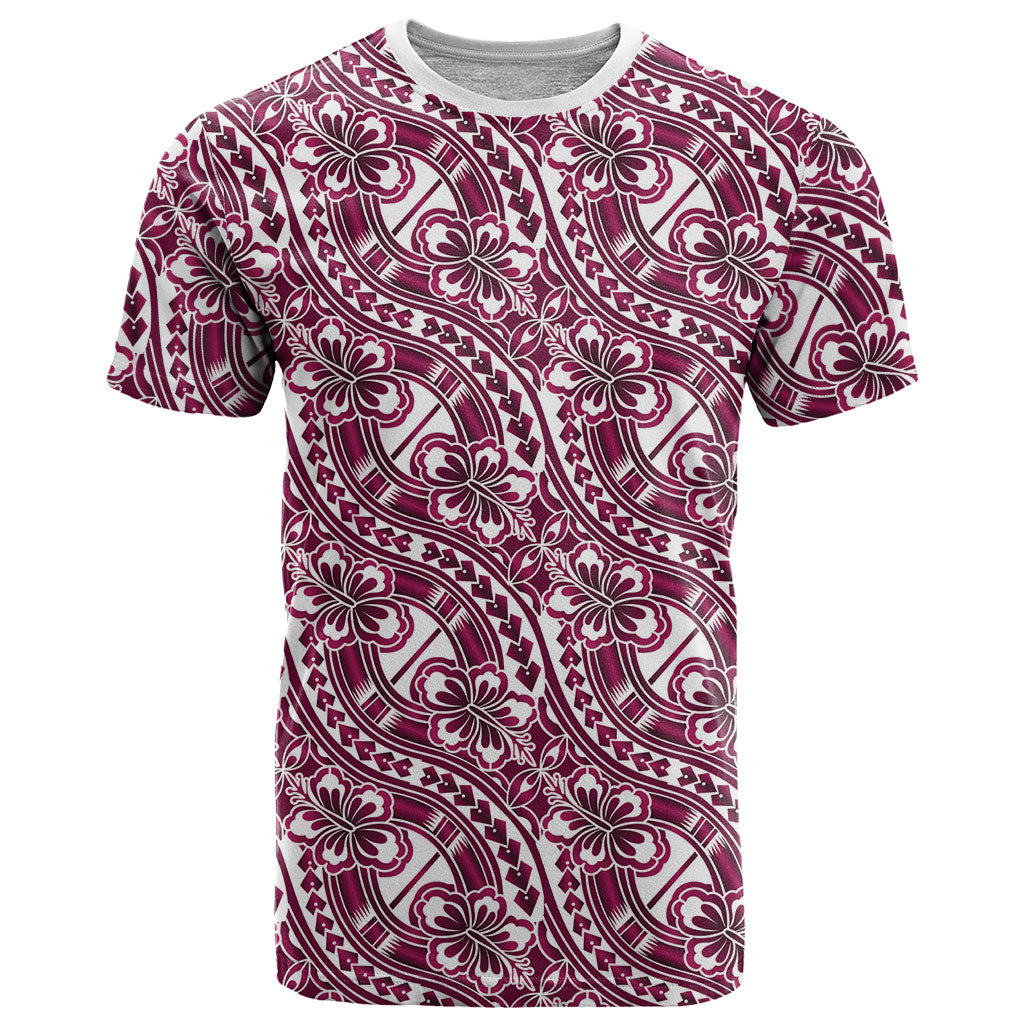 Hibiscus Bloom Island Tribal Waves T Shirt Pink Polynesian Pattern