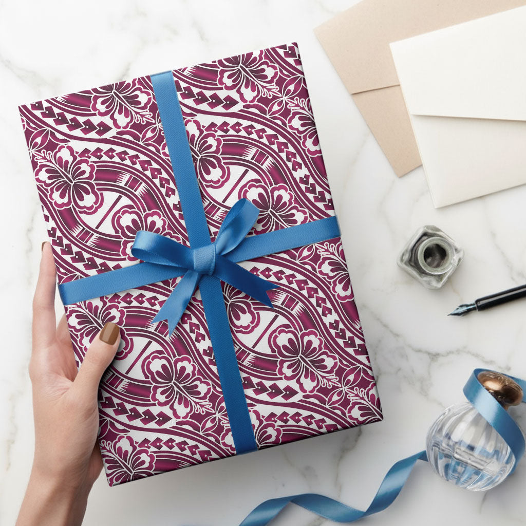 Hibiscus Bloom Island Tribal Waves Wrapping Paper Pink Polynesian Pattern LT01 - Polynesian Pride