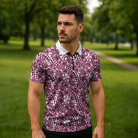 Hibiscus Bloom Island Tribal Waves Zipper Polo Shirt Pink Polynesian Pattern LT01 - Polynesian Pride