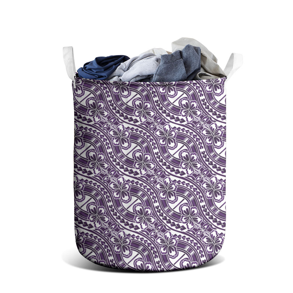 Hibiscus Bloom Island Tribal Waves Laundry Basket Purple Polynesian Pattern LT01 - Polynesian Pride