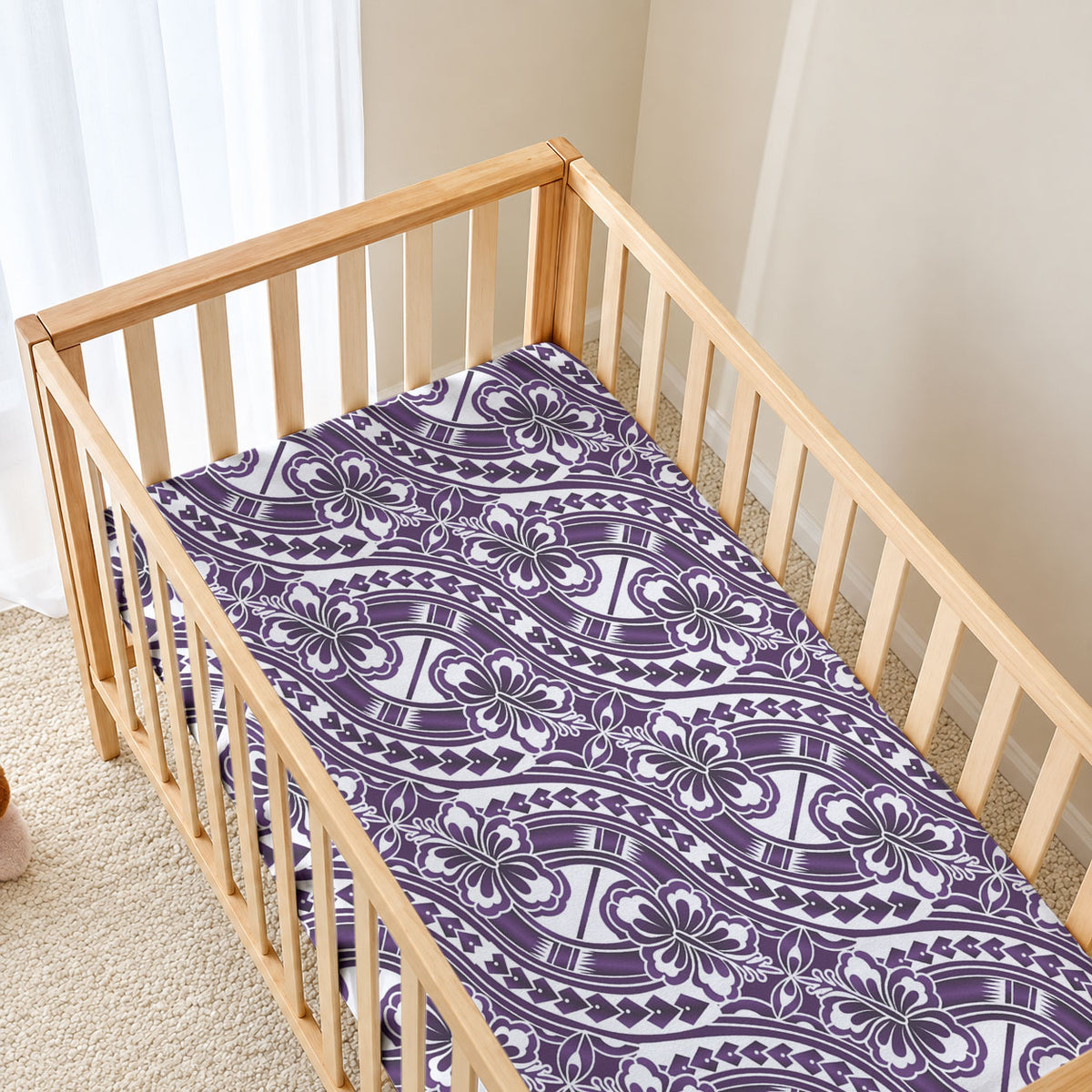 Hibiscus Bloom Island Tribal Waves Baby Bed Cover Purple Polynesian Pattern LT01 - Polynesian Pride