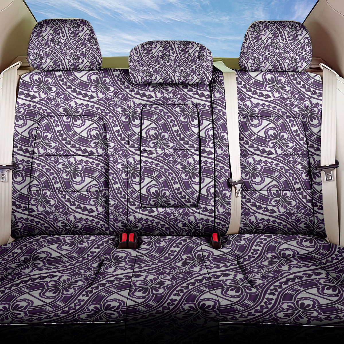 Hibiscus Bloom Island Tribal Waves Back Car Seat Cover Purple Polynesian Pattern LT01 One Size Purple - Polynesian Pride