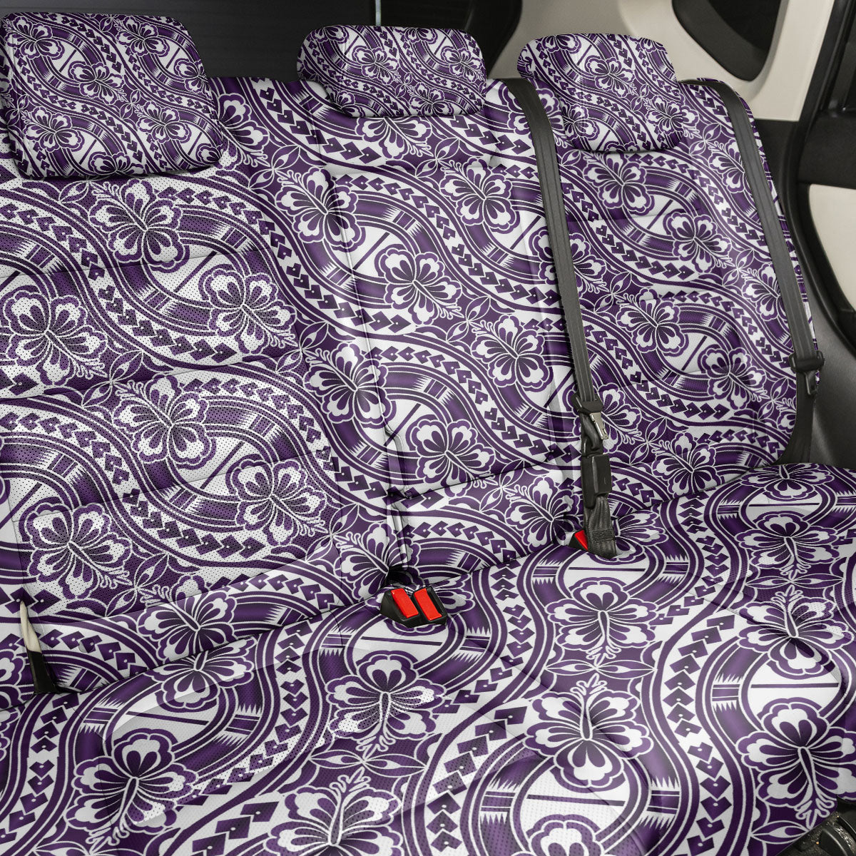 Hibiscus Bloom Island Tribal Waves Back Car Seat Cover Purple Polynesian Pattern LT01 - Polynesian Pride