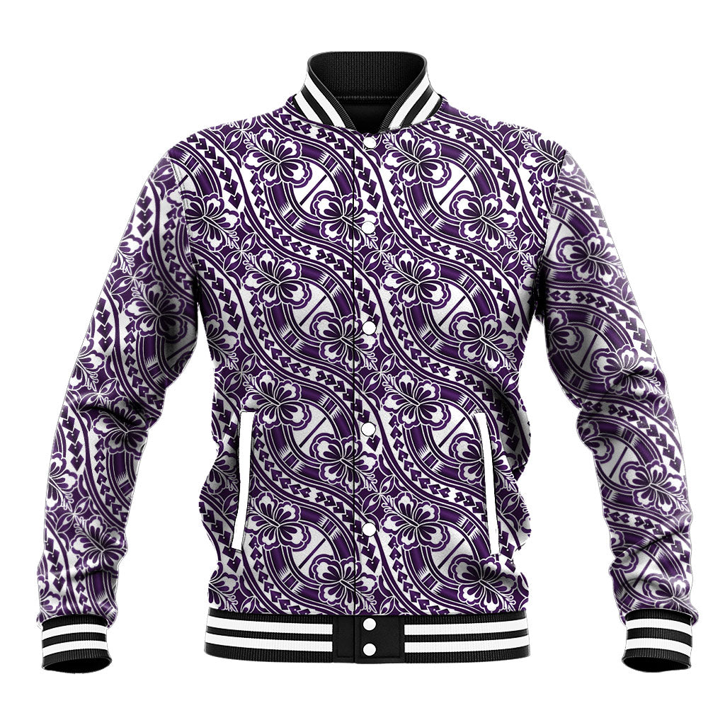 Hibiscus Bloom Island Tribal Waves Baseball Jacket Purple Polynesian Pattern LT01 Unisex Purple - Polynesian Pride