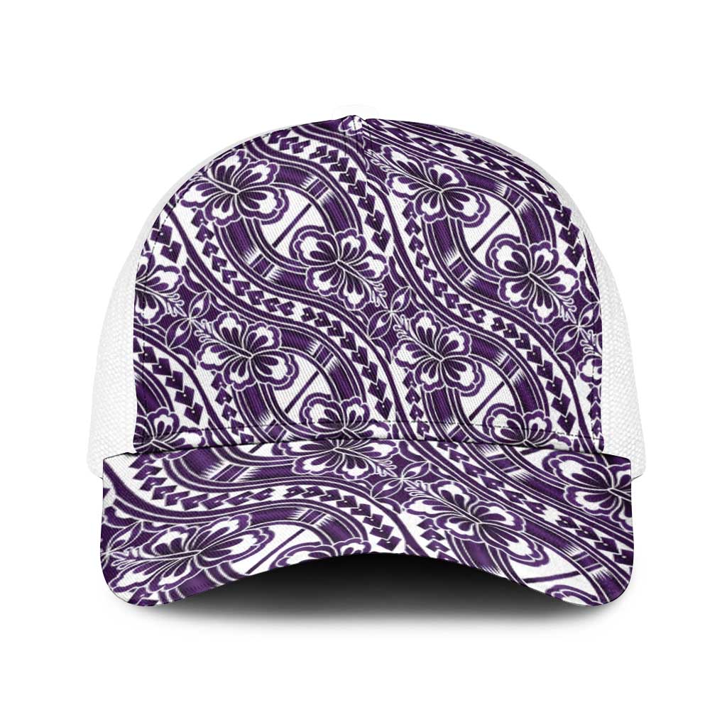 Hibiscus Bloom Island Tribal Waves Baseball Net Cap Purple Polynesian Pattern LT01 One Size White Purple - Polynesian Pride