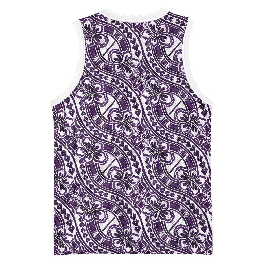 Hibiscus Bloom Island Tribal Waves Basketball Jersey Purple Polynesian Pattern LT01 - Polynesian Pride