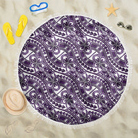 Hibiscus Bloom Island Tribal Waves Beach Blanket Purple Polynesian Pattern