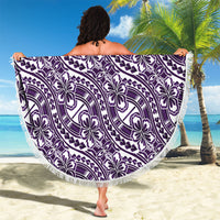 Hibiscus Bloom Island Tribal Waves Beach Blanket Purple Polynesian Pattern