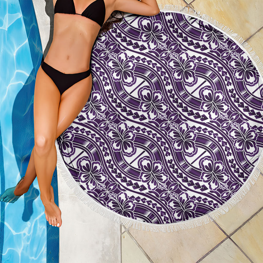 Hibiscus Bloom Island Tribal Waves Beach Blanket Purple Polynesian Pattern