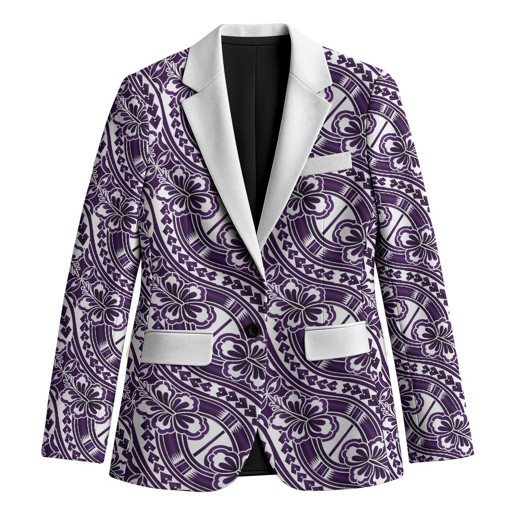 Hibiscus Bloom Island Tribal Waves Blazer Purple Polynesian Pattern
