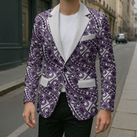 Hibiscus Bloom Island Tribal Waves Blazer Purple Polynesian Pattern