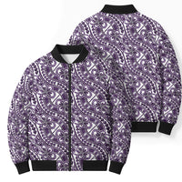 Hibiscus Bloom Island Tribal Waves Bomber Puffer Jacket Purple Polynesian Pattern
