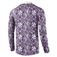 Hibiscus Bloom Island Tribal Waves Button Sweatshirt Purple Polynesian Pattern LT01 - Polynesian Pride