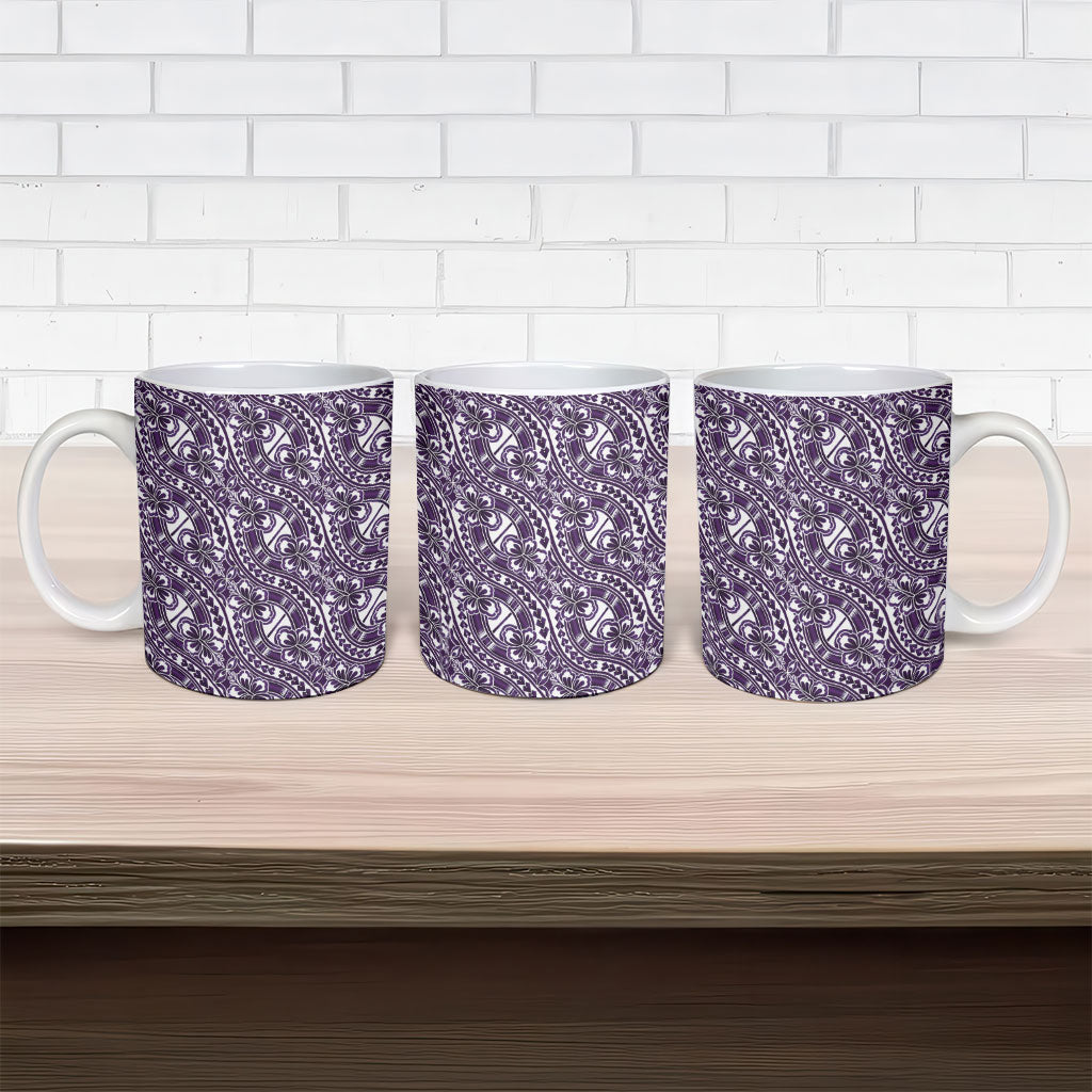 Hibiscus Bloom Island Tribal Waves Ceramic Mug Purple Polynesian Pattern