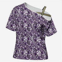 Hibiscus Bloom Island Tribal Waves Cross Shoulder Shirt Purple Polynesian Pattern LT01 Female Purple - Polynesian Pride
