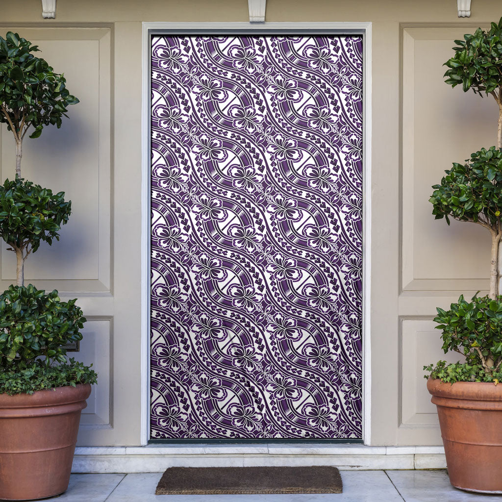 Hibiscus Bloom Island Tribal Waves Door Cover Purple Polynesian Pattern LT01 Purple - Polynesian Pride