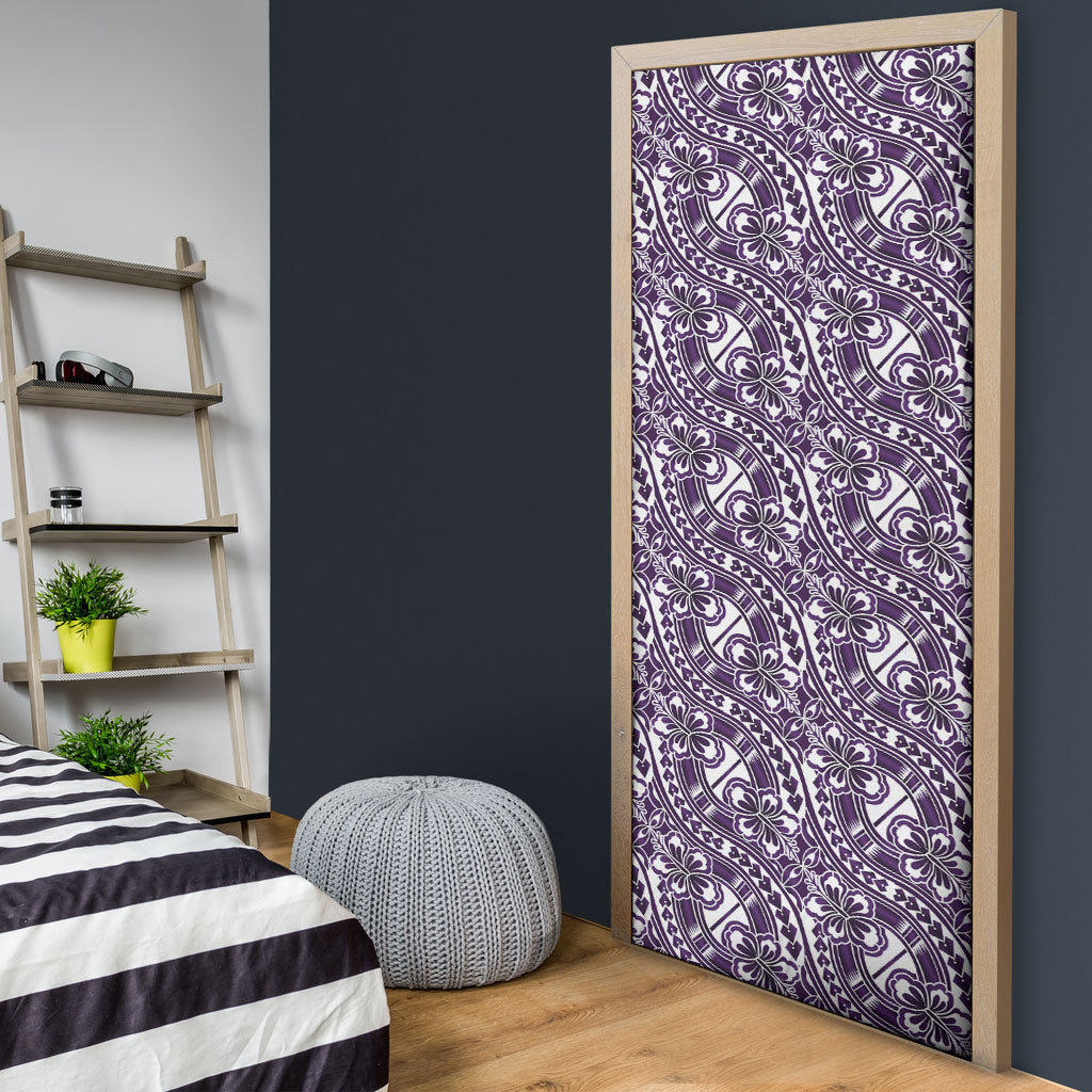 Hibiscus Bloom Island Tribal Waves Door Cover Purple Polynesian Pattern LT01 - Polynesian Pride